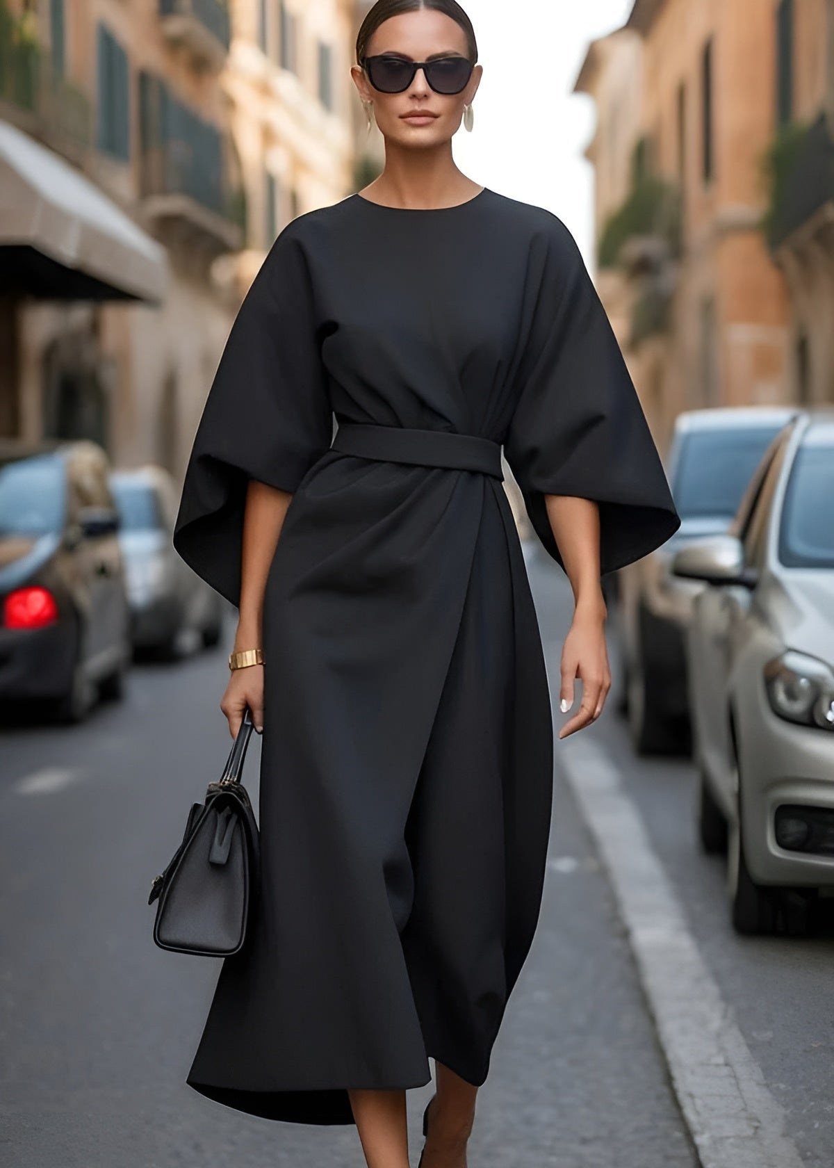 Qivelle - Flowy Belted Maxi Dress