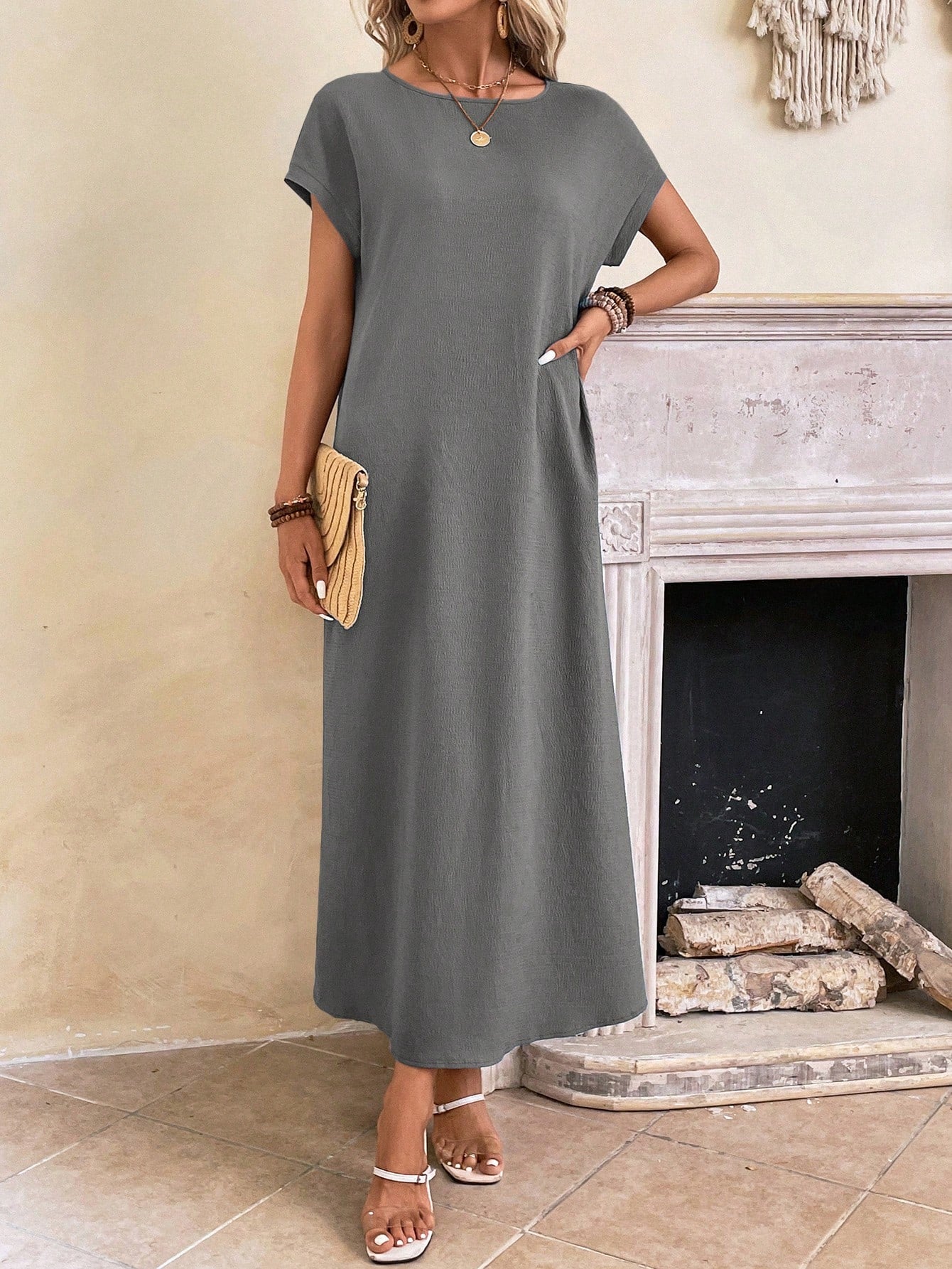 Hovira - Casual Batwing Tunic Dress