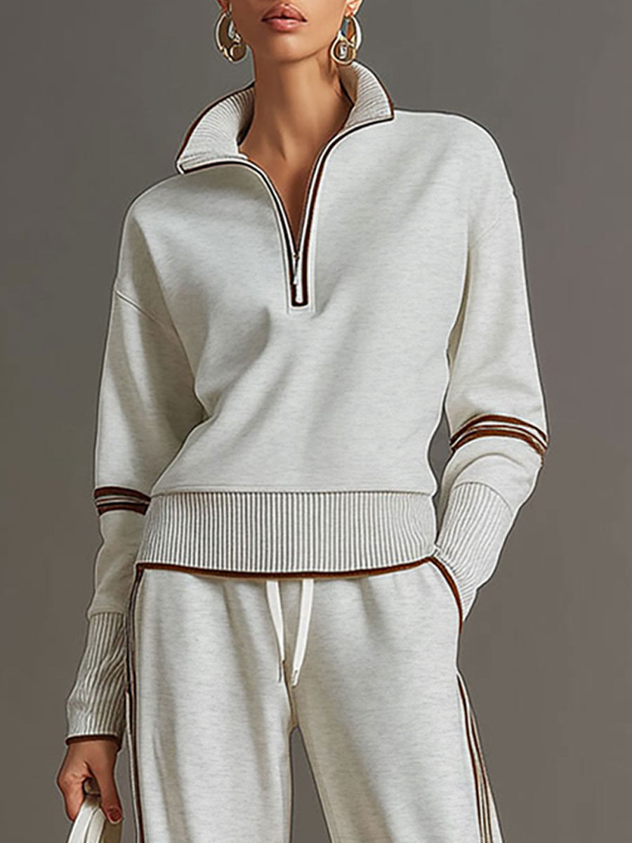 Priscilla - Elegant og sporty sæt med sweatshirt med halv lynlås