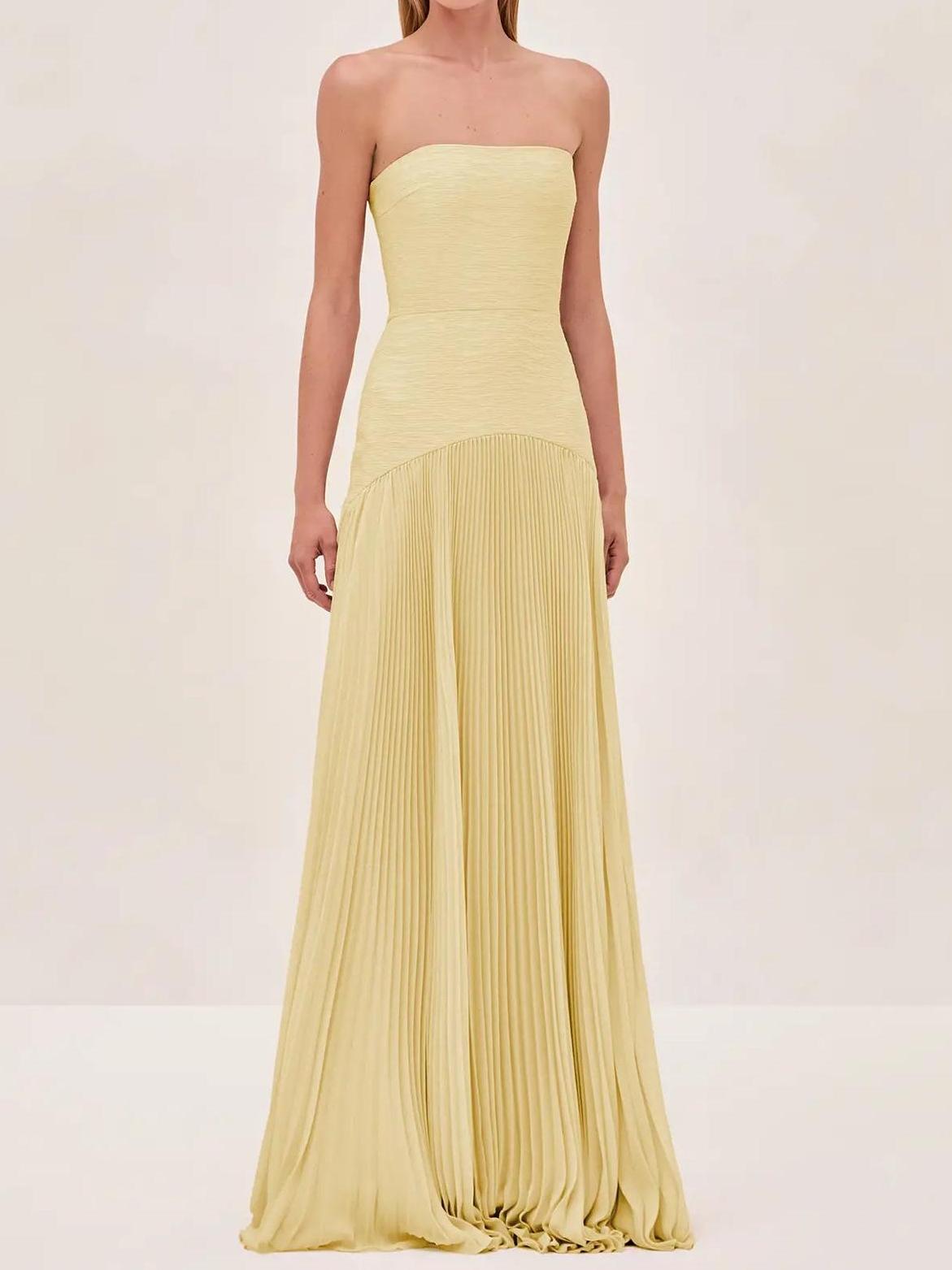 Luvina - Strapless Pleated Maxi Dress