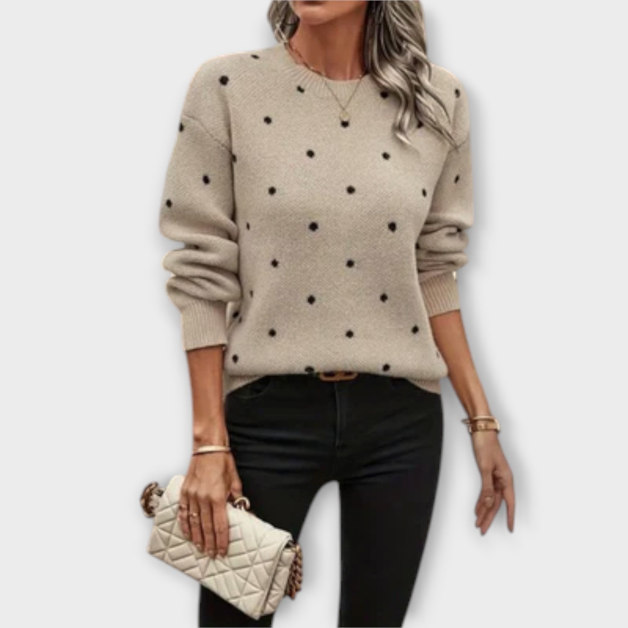 Ava – Casual long-sleeved knit sweater with polka dot pattern