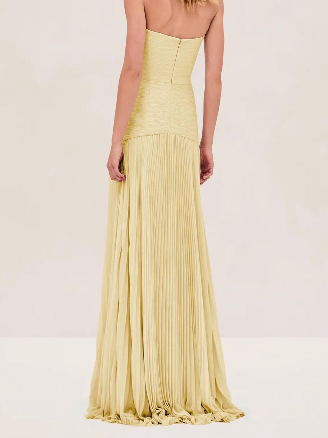 Luvina - Strapless Pleated Maxi Dress