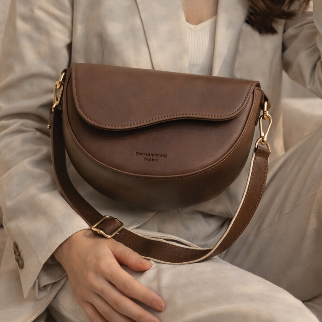 Delora - Vegan Leather Curved Flap Crossbody Bag