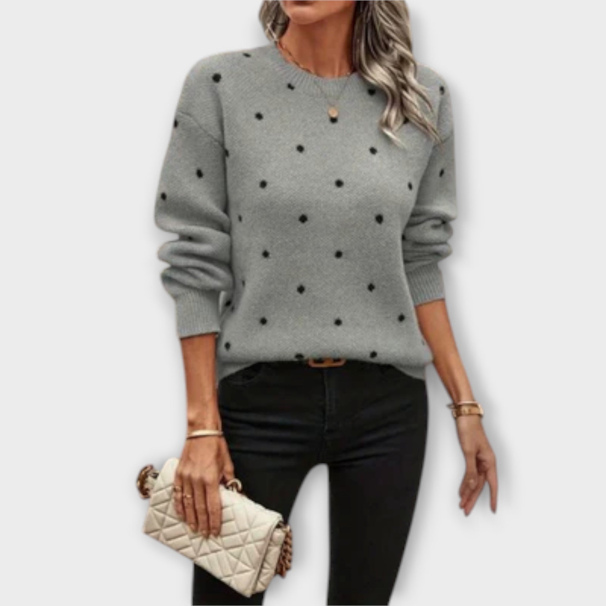 Ava – Casual long-sleeved knit sweater with polka dot pattern