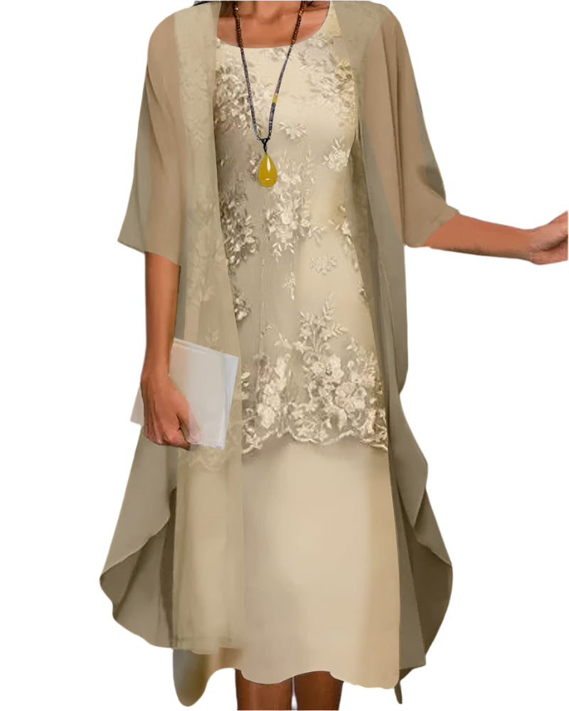 Ivy | Vestido midi fluido con mangas transparentes para mujer