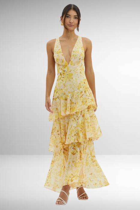 Maria | Women’s Elegant Floral Tiered Maxi Dress