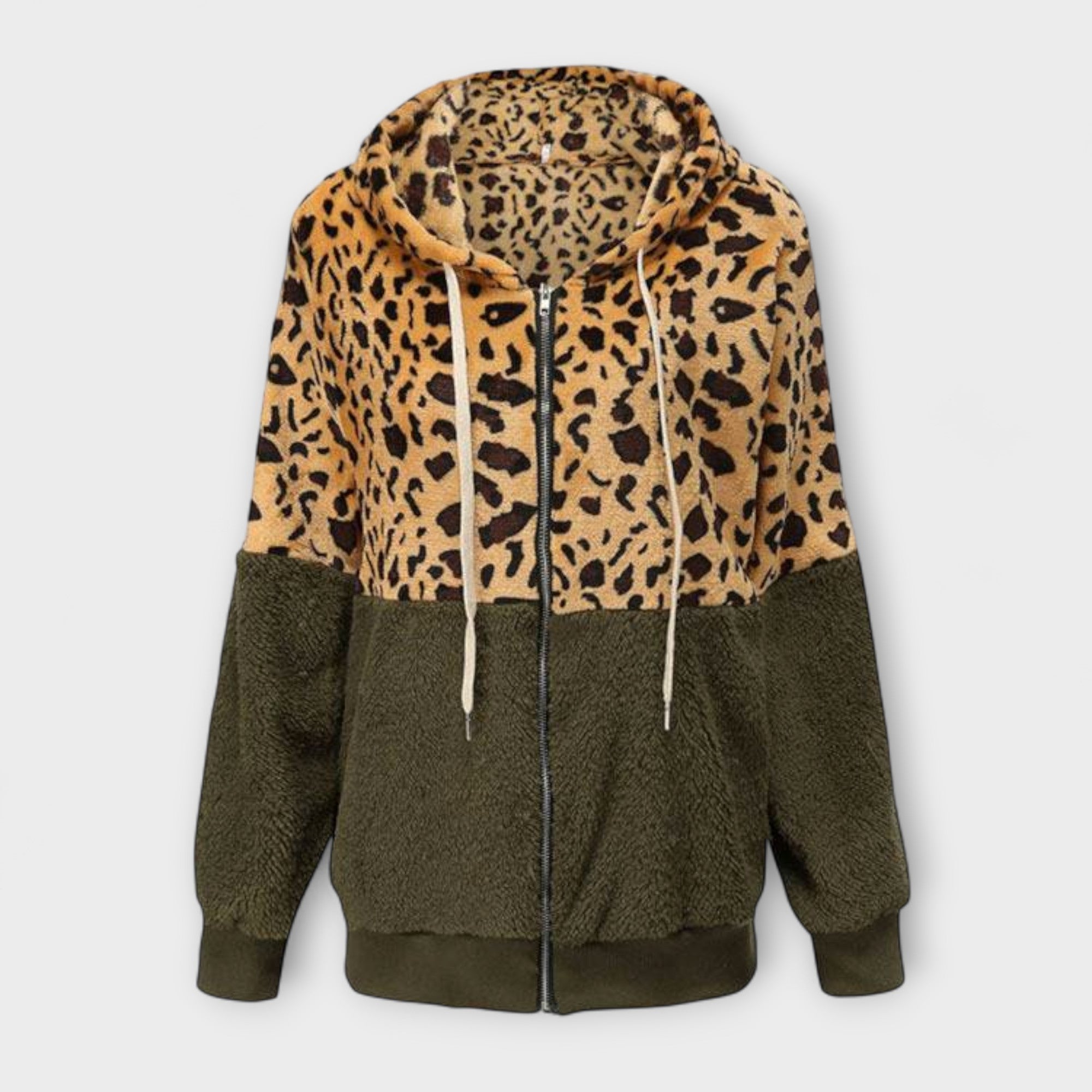 Lea - Fleece hoodie with leopard print design