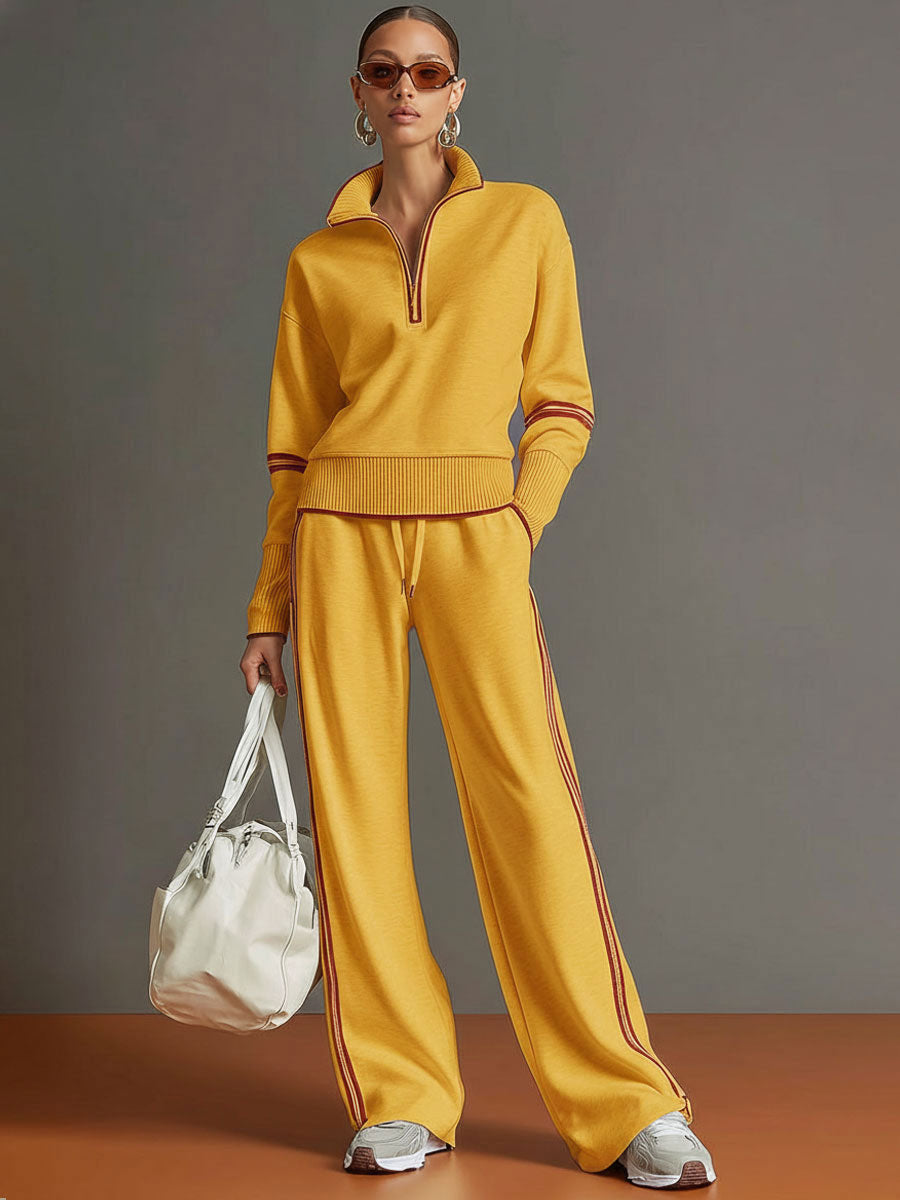 Priscilla - Elegant og sporty sæt med sweatshirt med halv lynlås