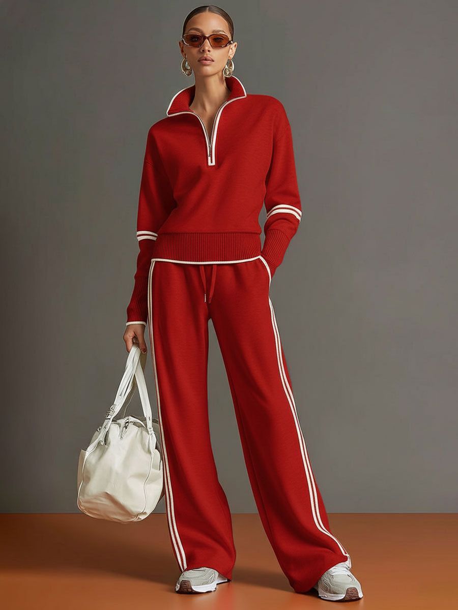 Priscilla - Elegant og sporty sæt med sweatshirt med halv lynlås