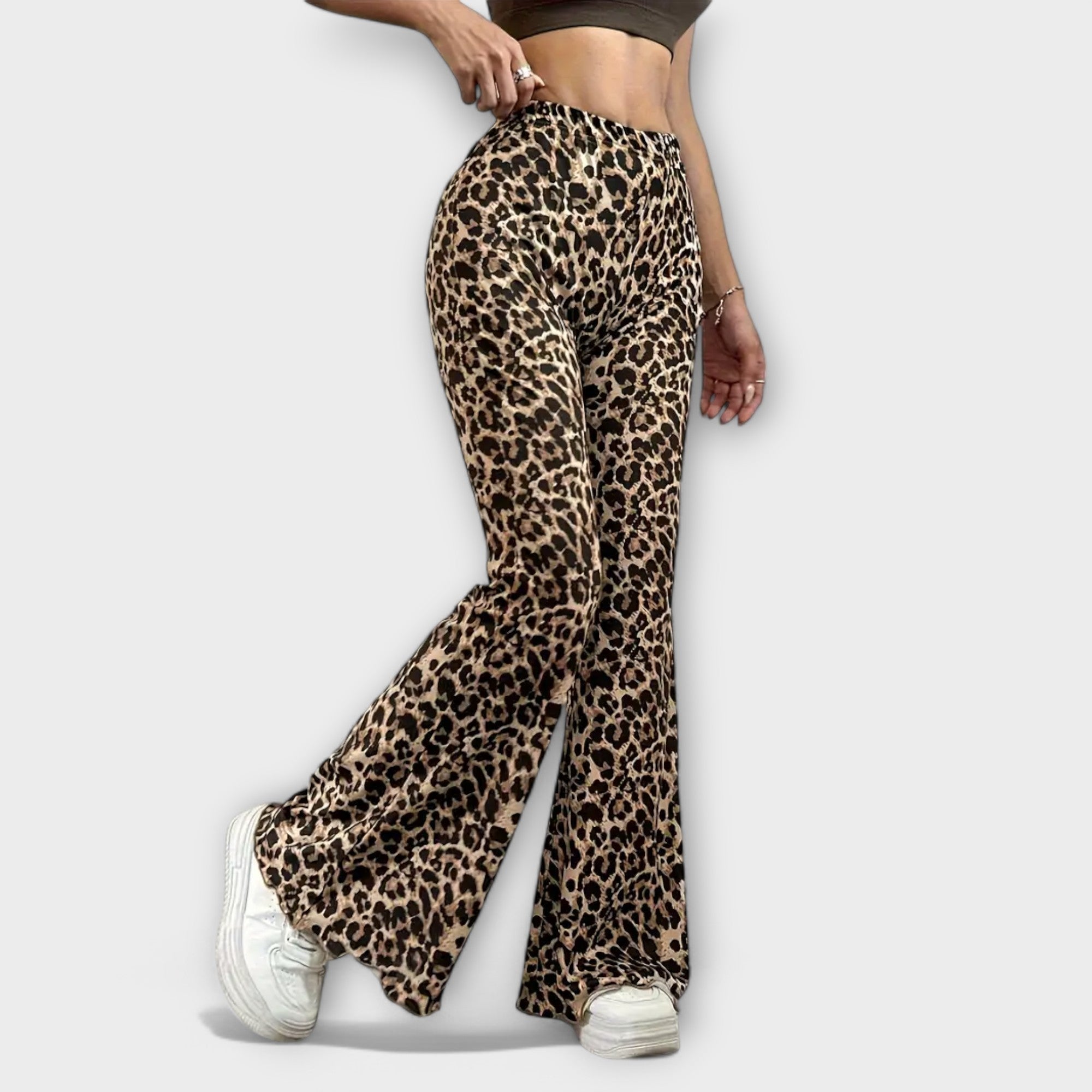 Leopard bootcut trousers