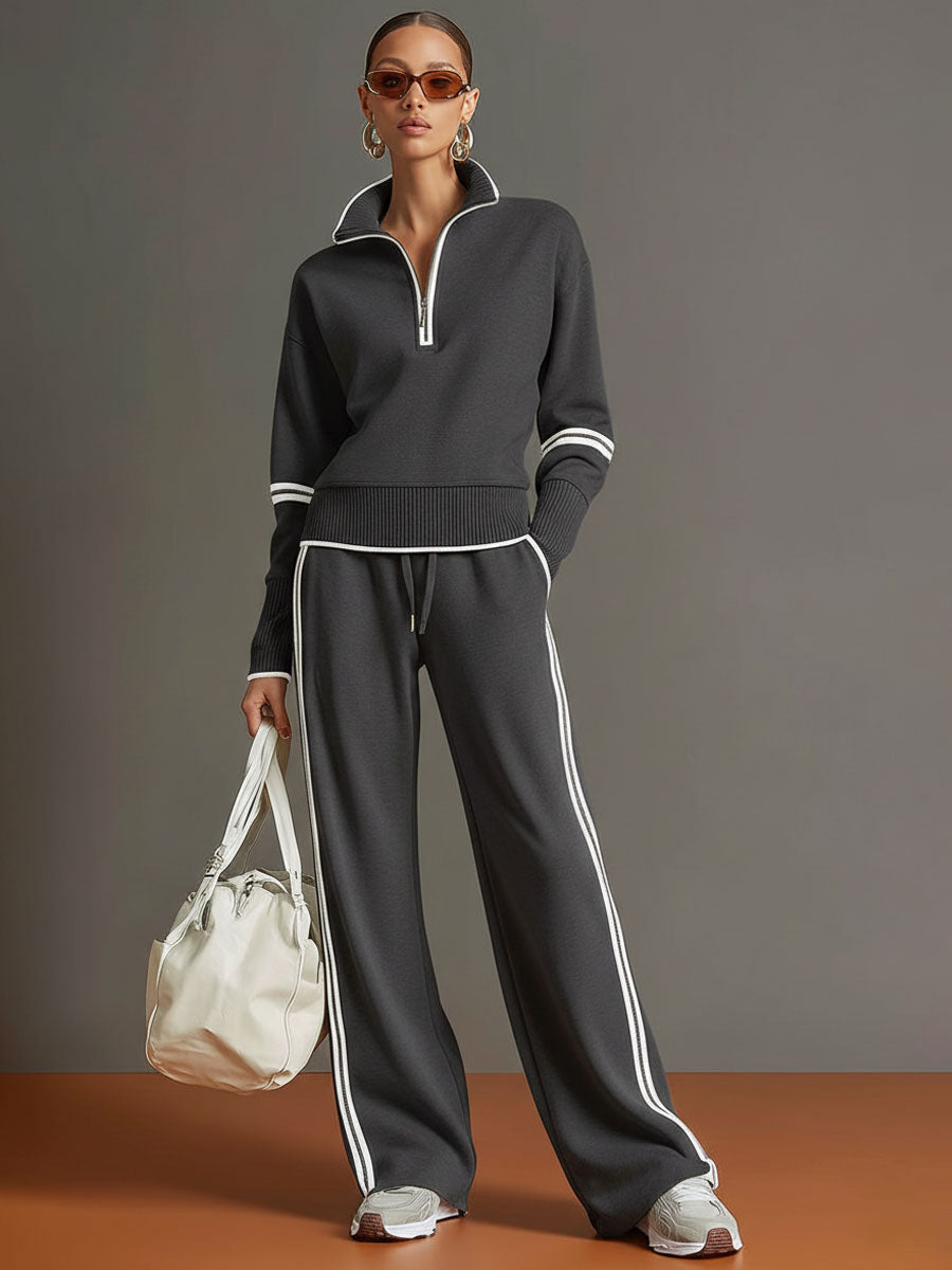 Priscilla - Elegant og sporty sæt med sweatshirt med halv lynlås