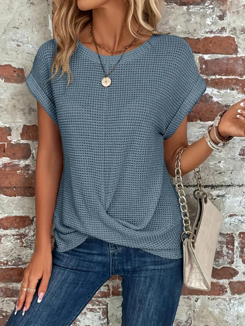 Lucinda - Vaffel-T-shirt med Snoet Kant