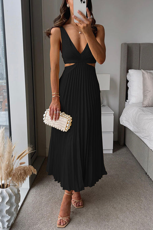 Olyna - Elegant V-Neck Pleated Skirt Dress for Women
