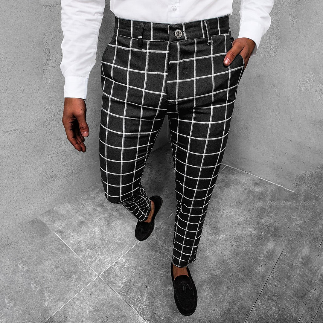 Daniel | Men's Tapered Grid Pattern Trousers