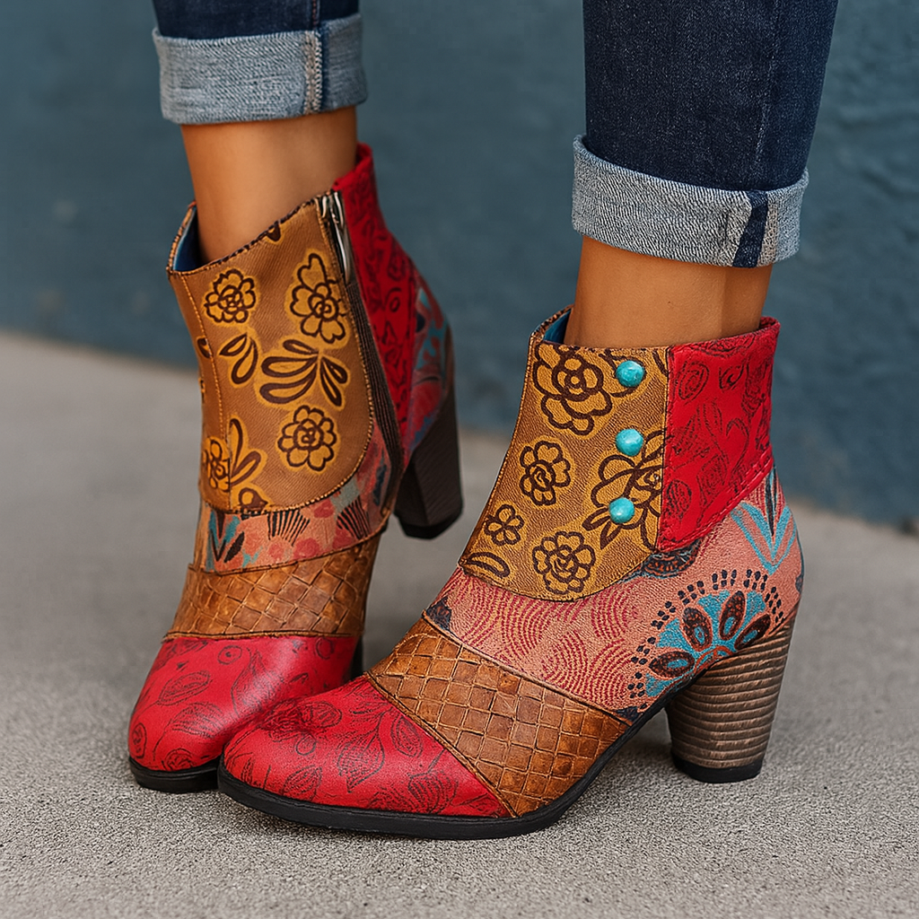 Ella | Botas de tacón con estampado floral para mujer