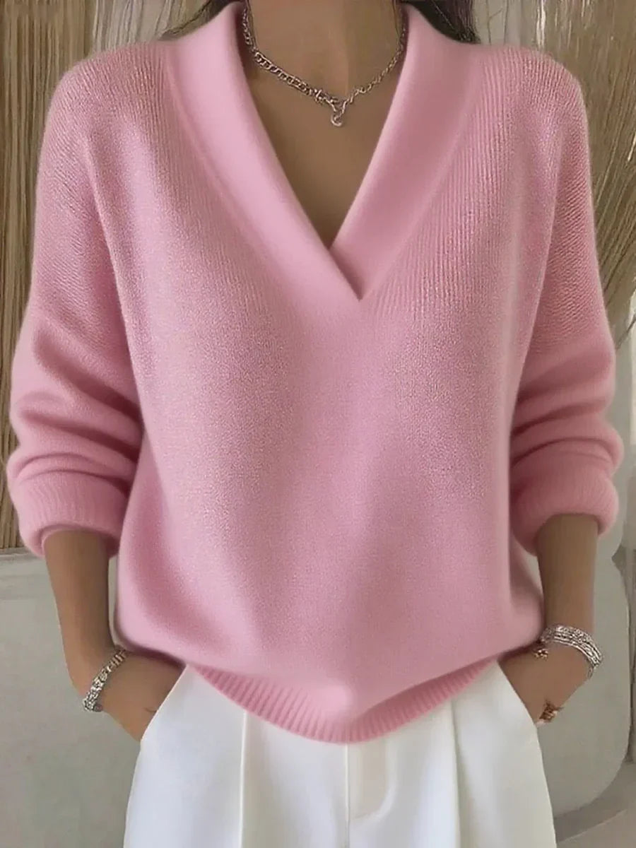 Faye | Soft Pink V-Neck Sweater in Relaxed Fit