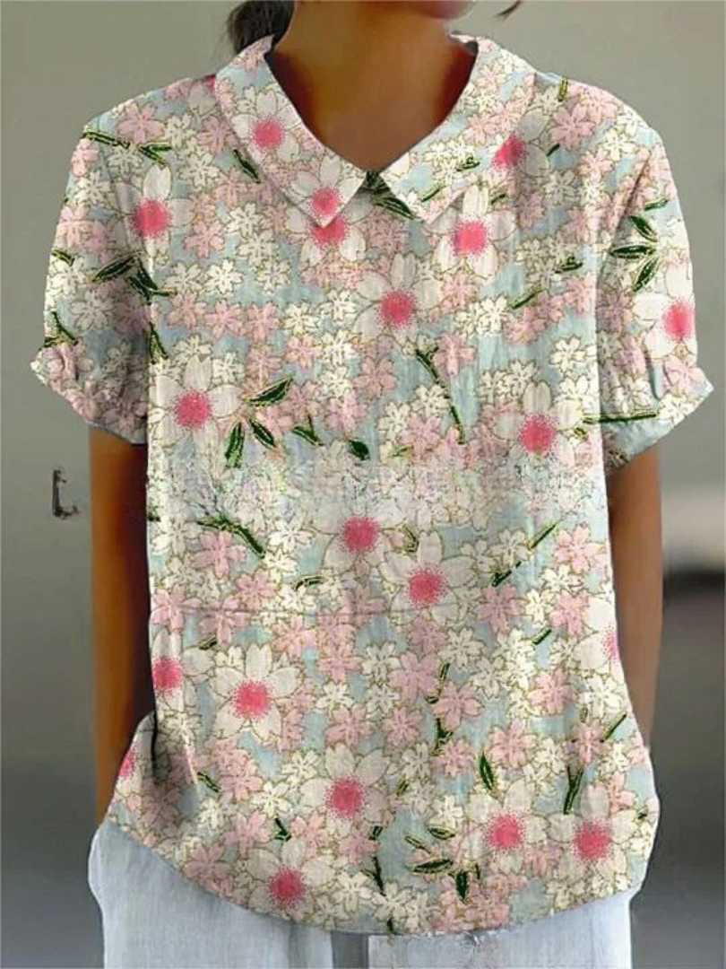 Amelina - Collared Short Sleeve Blouse