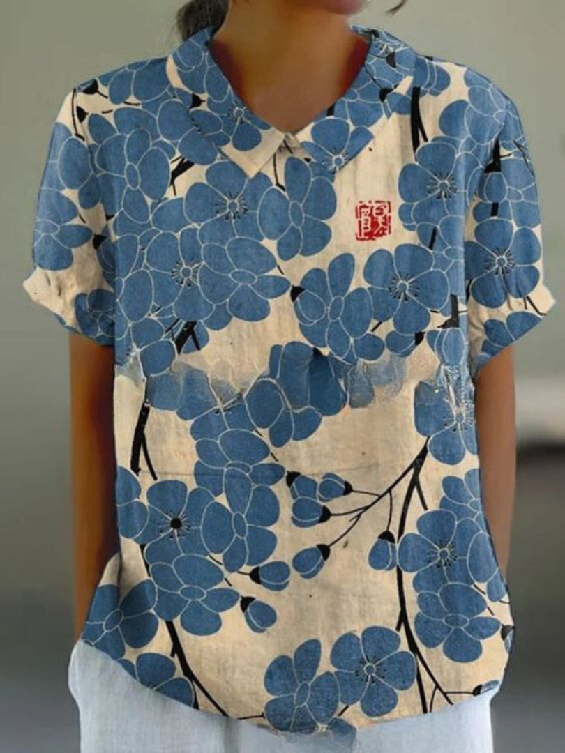 Amelina - Collared Short Sleeve Blouse