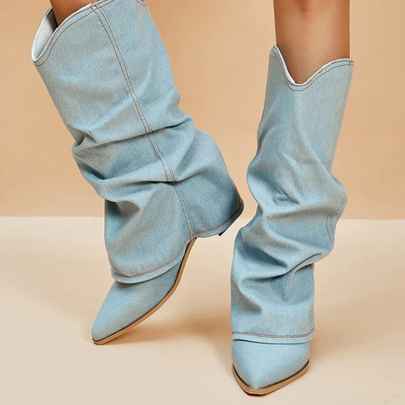 Kira - Denim Knee-High Boots