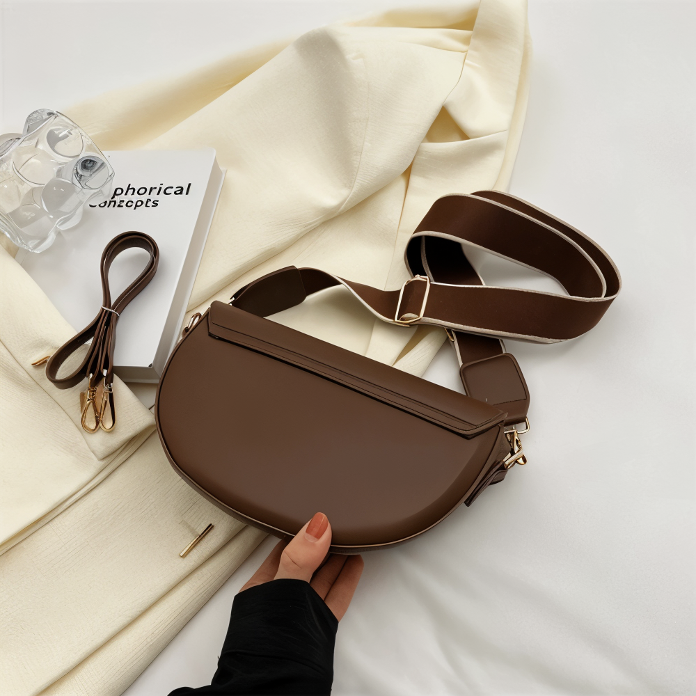 Delora - Vegan Leather Curved Flap Crossbody Bag