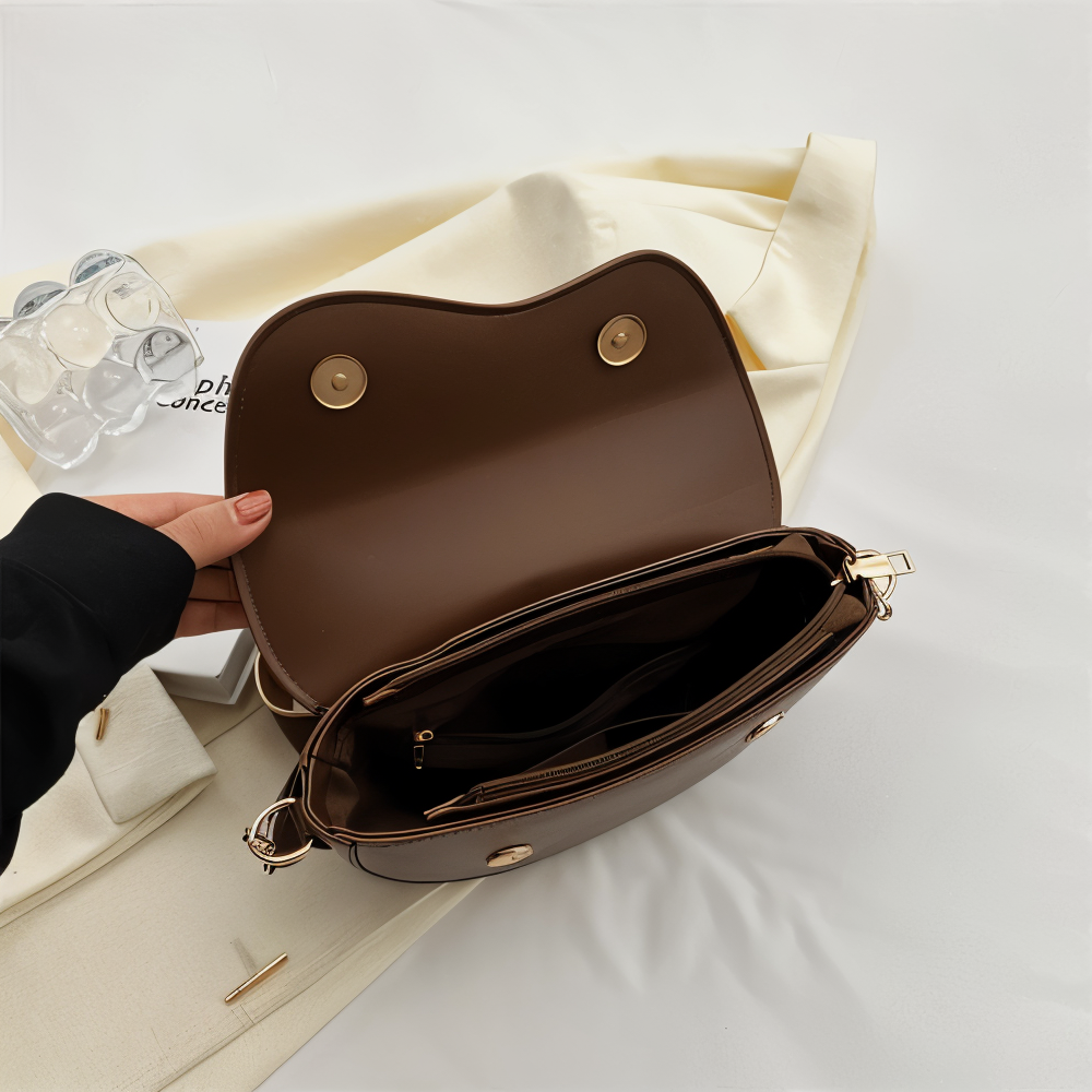 Delora - Vegan Leather Curved Flap Crossbody Bag