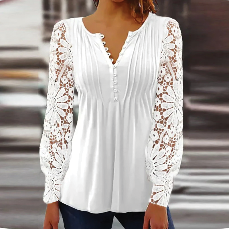 Quinetta - Bluse med blondemanchetter
