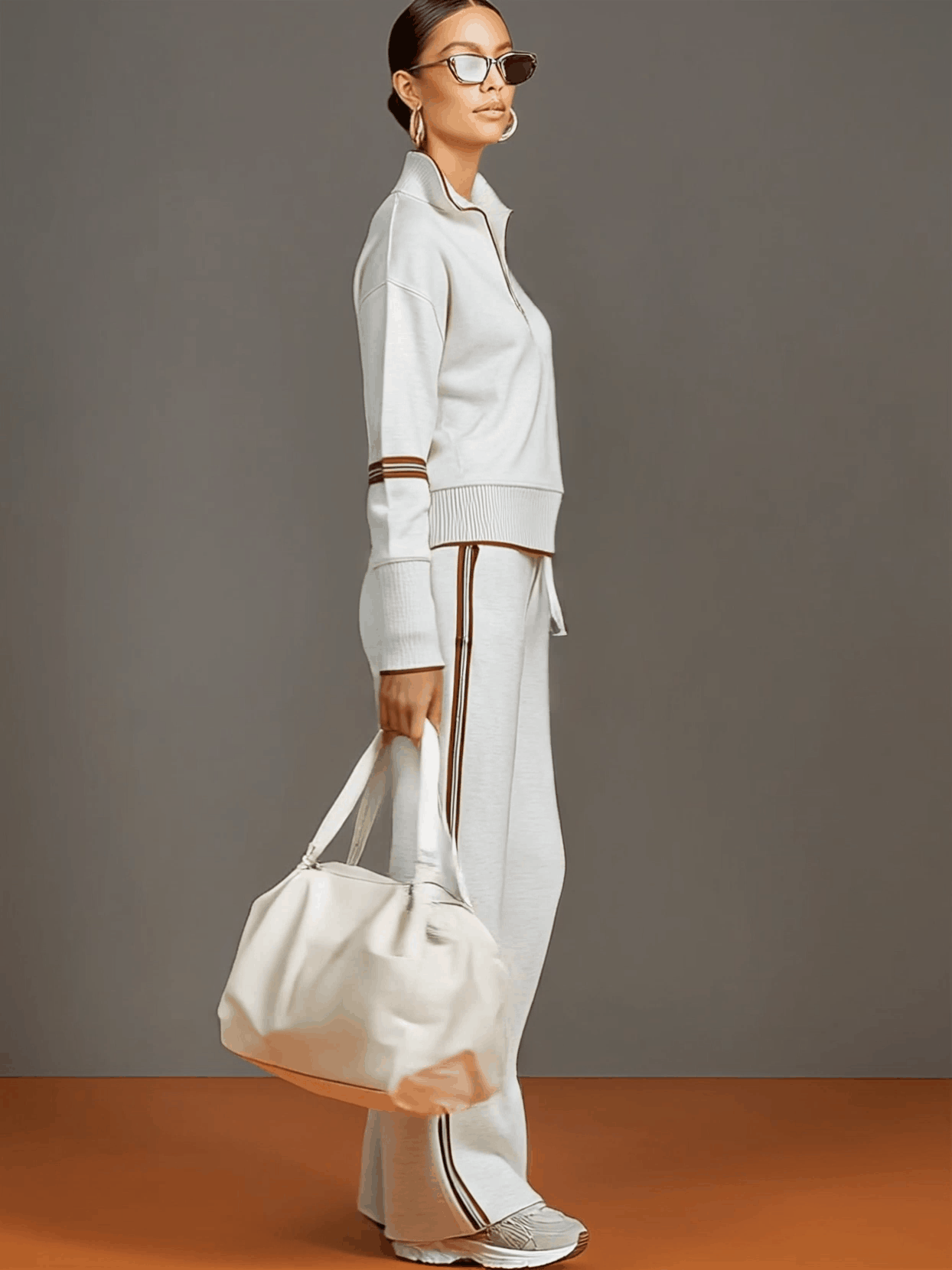 Priscilla - Elegant og sporty sæt med sweatshirt med halv lynlås
