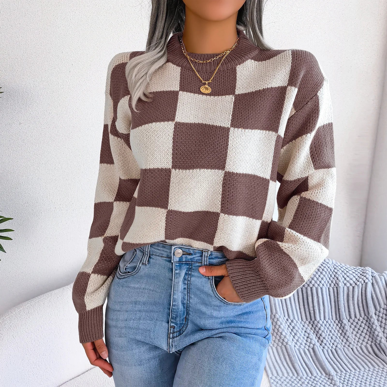 Orthea - Checkered Knit Sweater