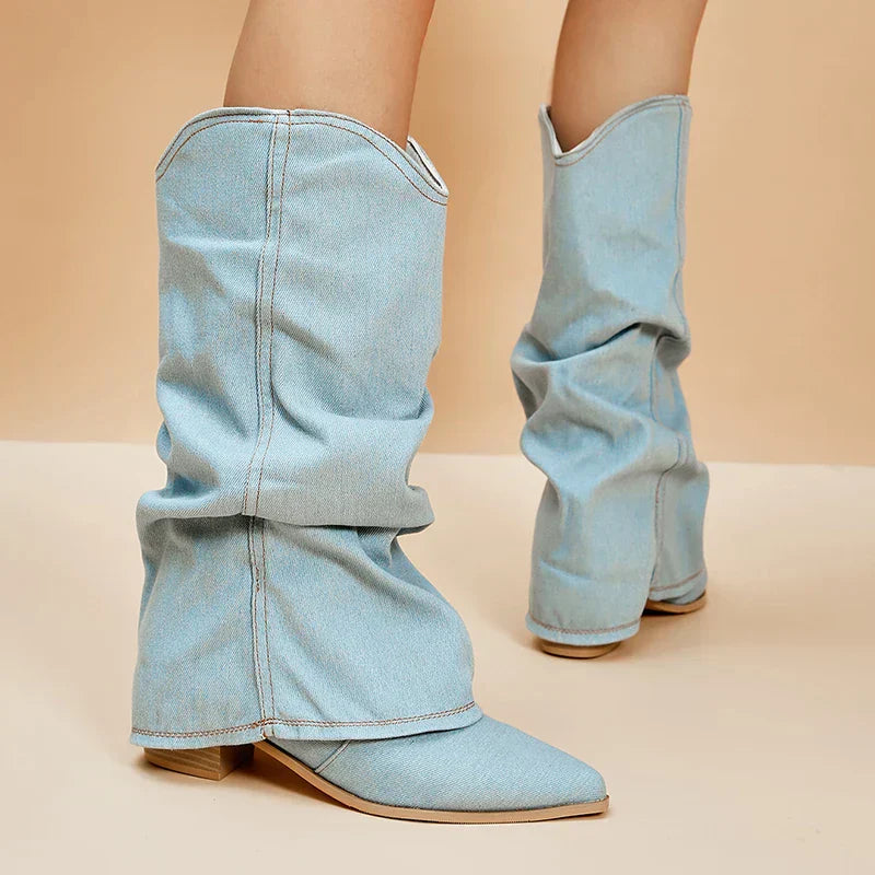 Kira - Denim Knee-High Boots