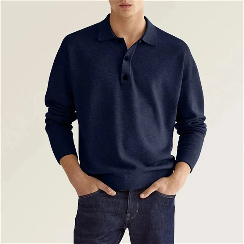 Clyde | Men’s Long Sleeve Casual Knit Polo Shirt