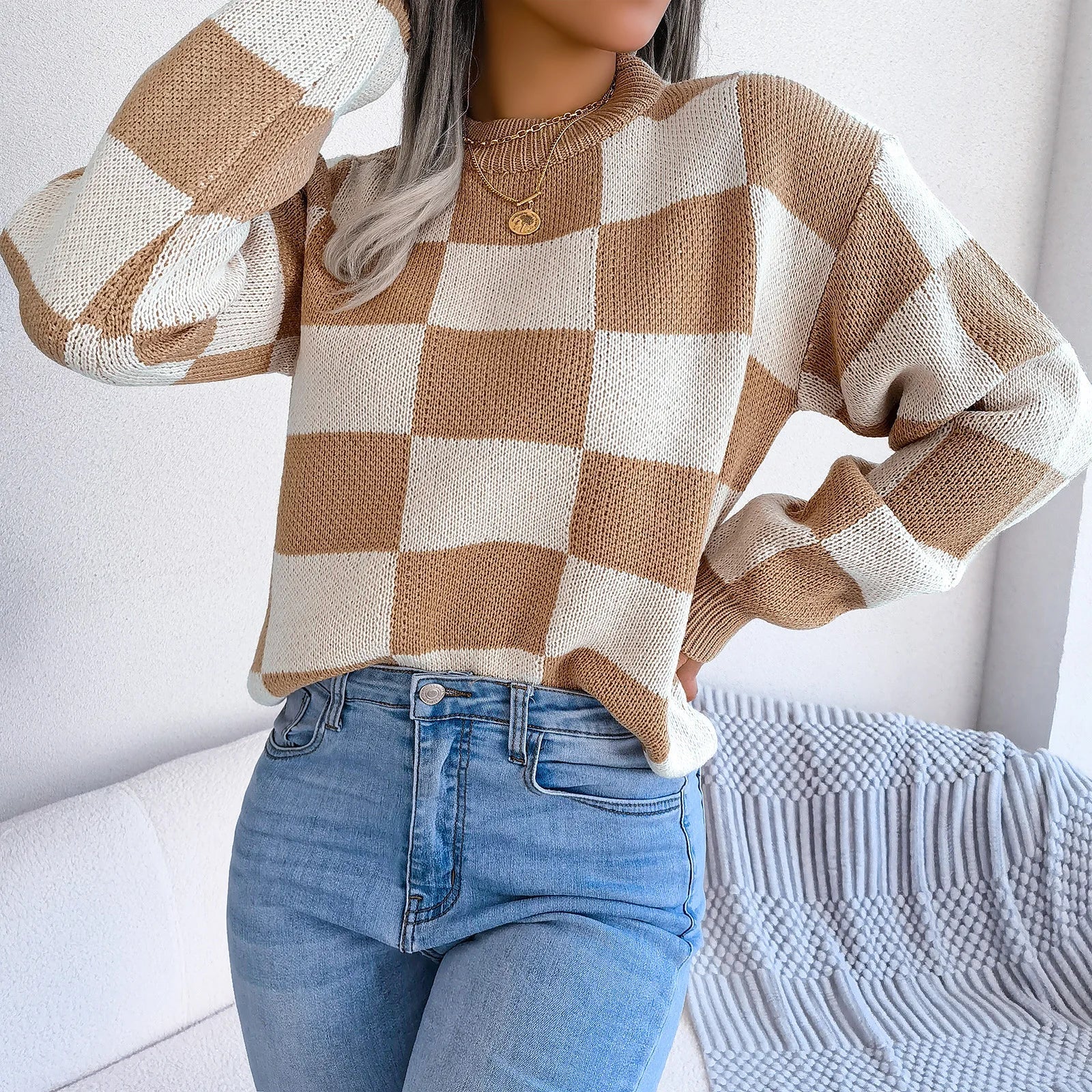 Orthea - Checkered Knit Sweater