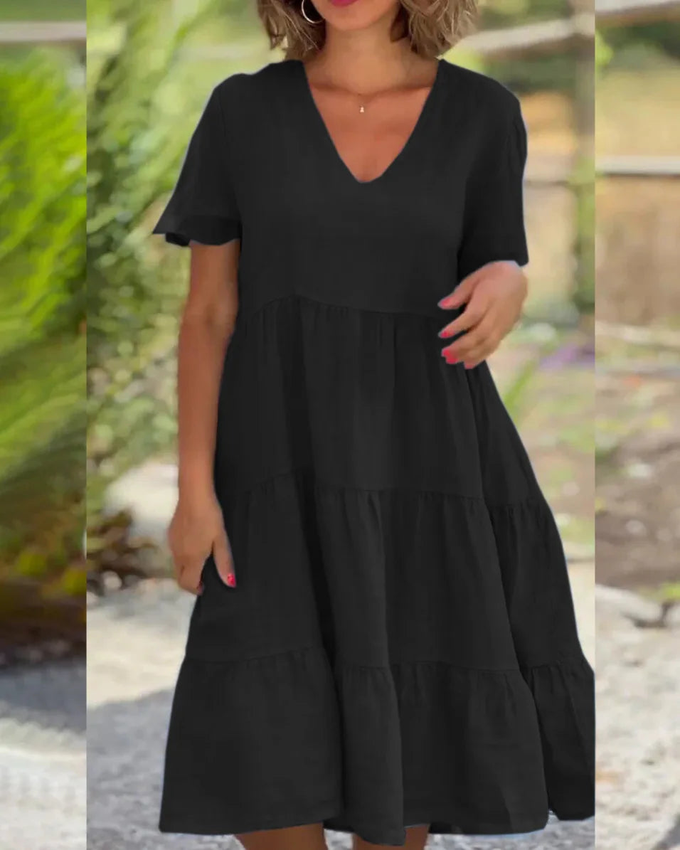 Hynelle - Tiered V-Neck Dress