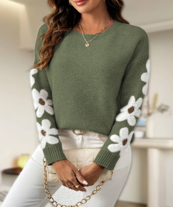 Silke - Soft knitted sweater with floral pattern
