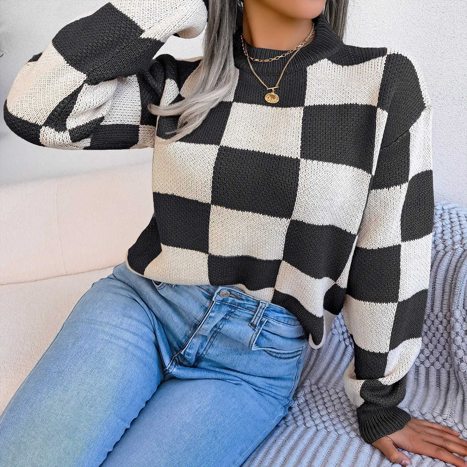 Orthea - Checkered Knit Sweater