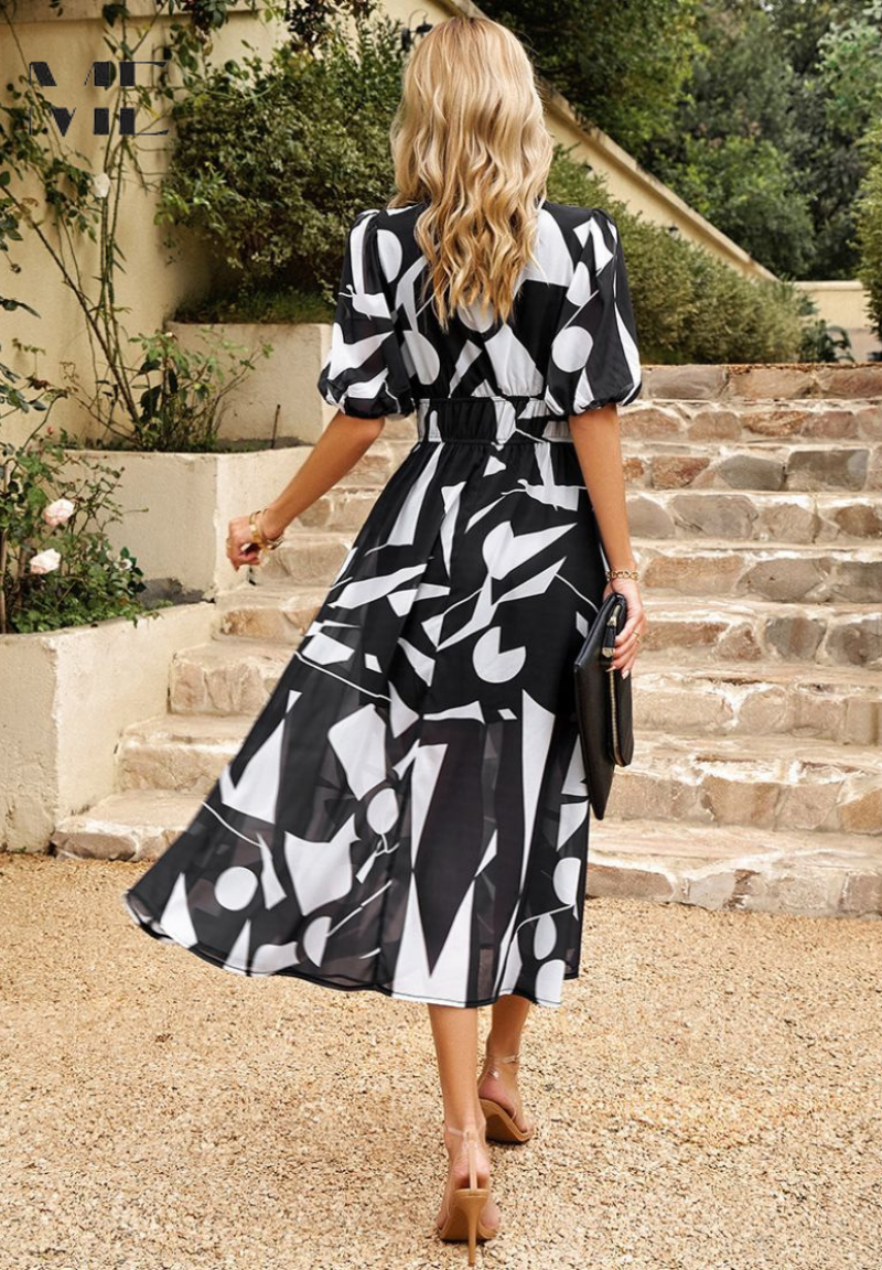 Ruby | Women’s Abstract Print Belted Midi Dress