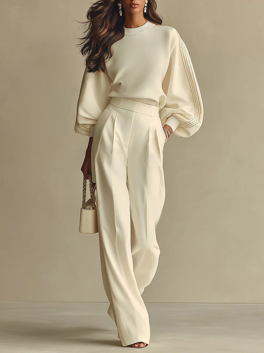 Selena – complete with wide-leg pants