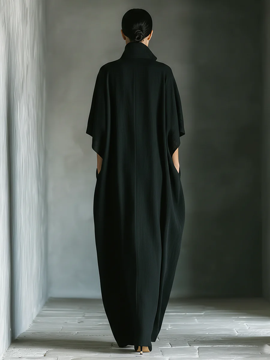 Alessandra™ | Oversized Sort Maxikjole med Kimonoærmer