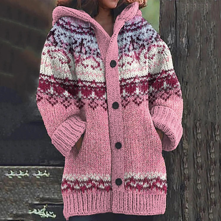 Lily | Women Fair Isle Hooded Knit Cardigan