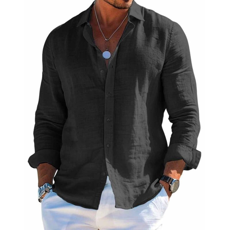Clásica Camisa para Hombre Corte-Relajado Con-Botones Manga-Larga