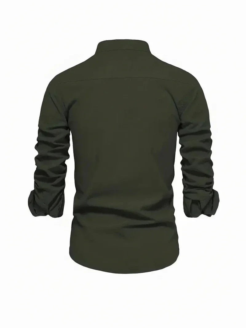 Clásica Camisa para Hombre Cuello-Mao Con-Botones Entallada