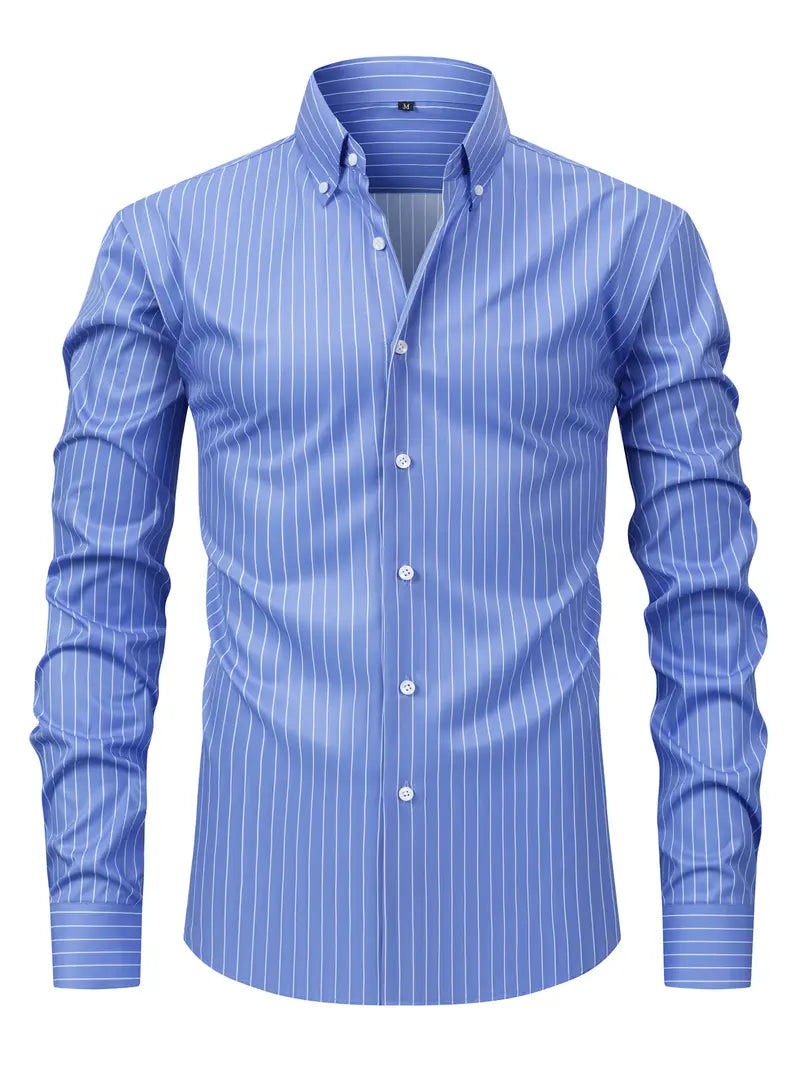 Clásica Camisa para Hombre De-Rayas Corte-Entallado Con-Botones