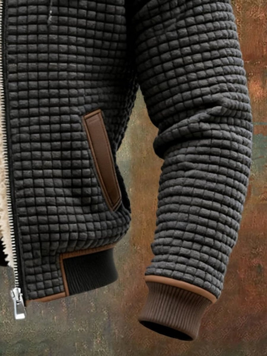 Clásica Chaqueta Acolchada para Hombre Con-Capucha Forro-Polar Detalles-en-Piel
