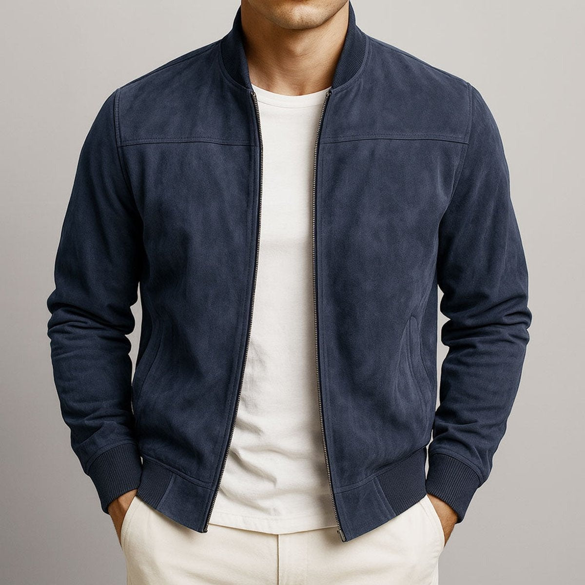 Clásica Chaqueta Bomber para Hombre Efecto-Ante Corte-Slim Con-Cremallera