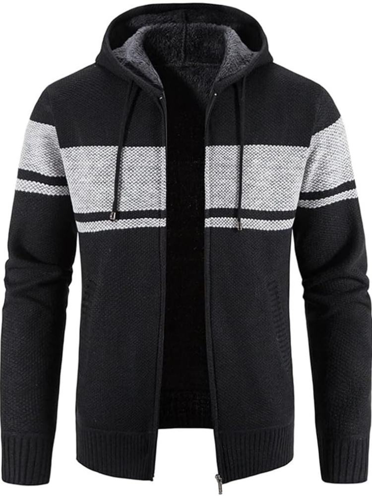 Clásica Chaqueta de Invierno para Hombre Con-Capucha Con-Cremallera Estampado-Rayas