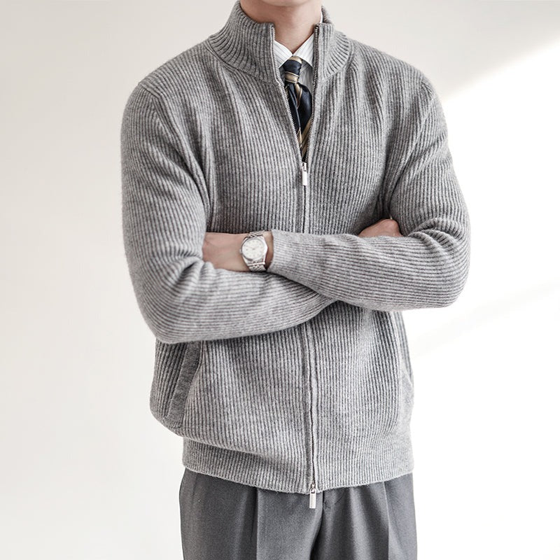 Clásico Cárdigan de Punto para Hombre Cierre-Cremallera Textura-Acanalada Cómodo