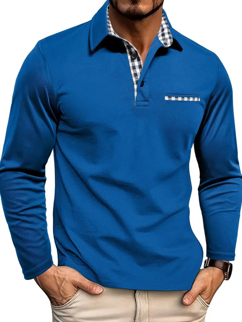 Clásico Polo de Manga Larga para Hombre Para-Invierno Tejido-Cálido Cuello-Clásico