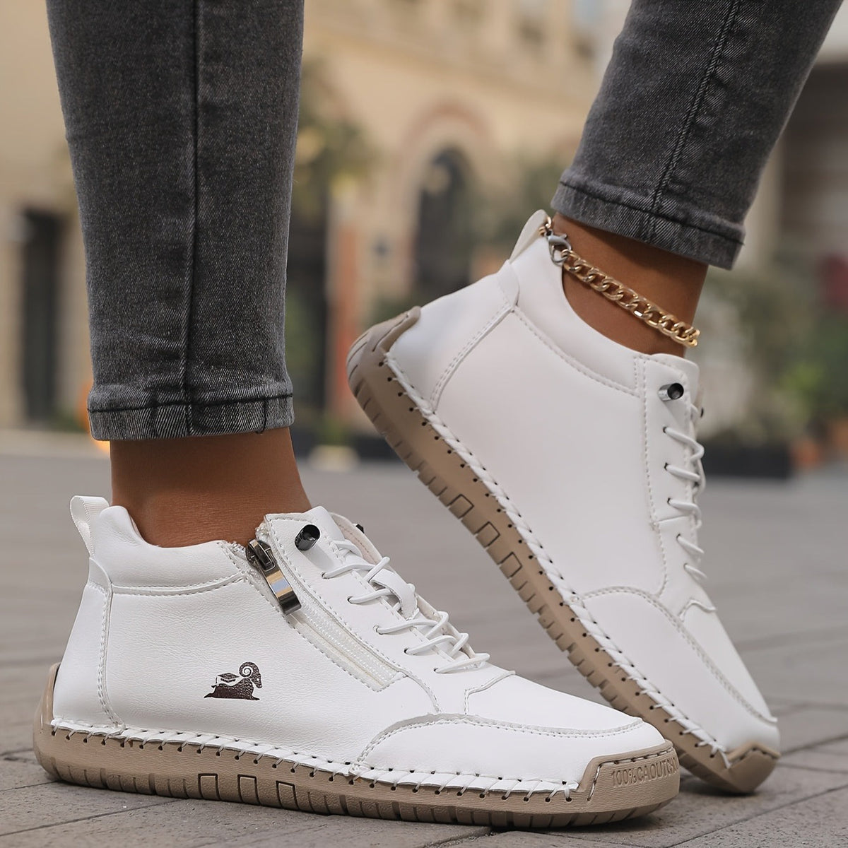 Cómodas Zapatillas para Mujer Con-Cordones Cremallera-Lateral