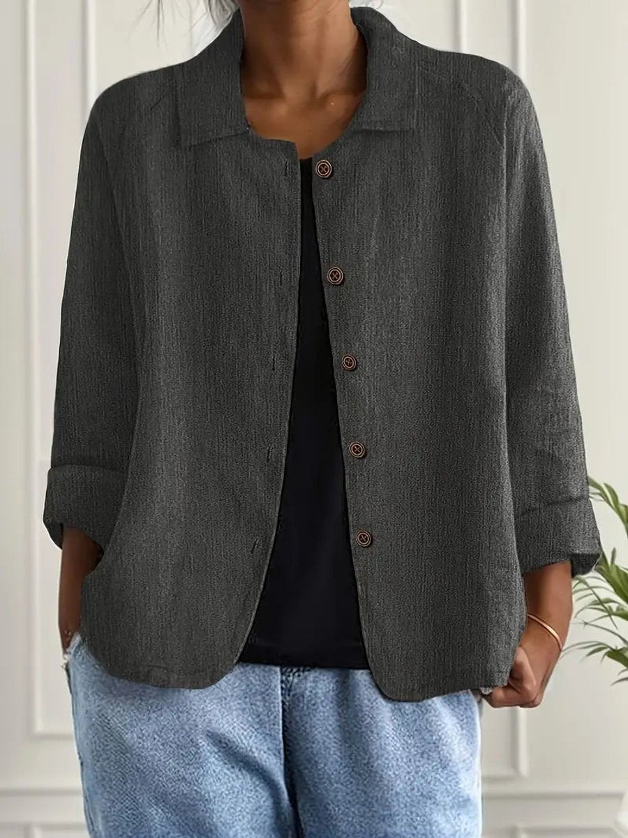 Cómodo Cárdigan para Mujer Con-Botones Manga-Tres-Cuartos Cuello-Camisero