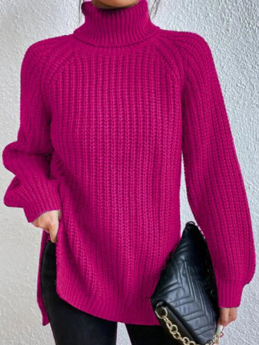 Cómodo Jersey de Punto Grueso para Mujer Cuello-Alto Oversize Manga-Larga