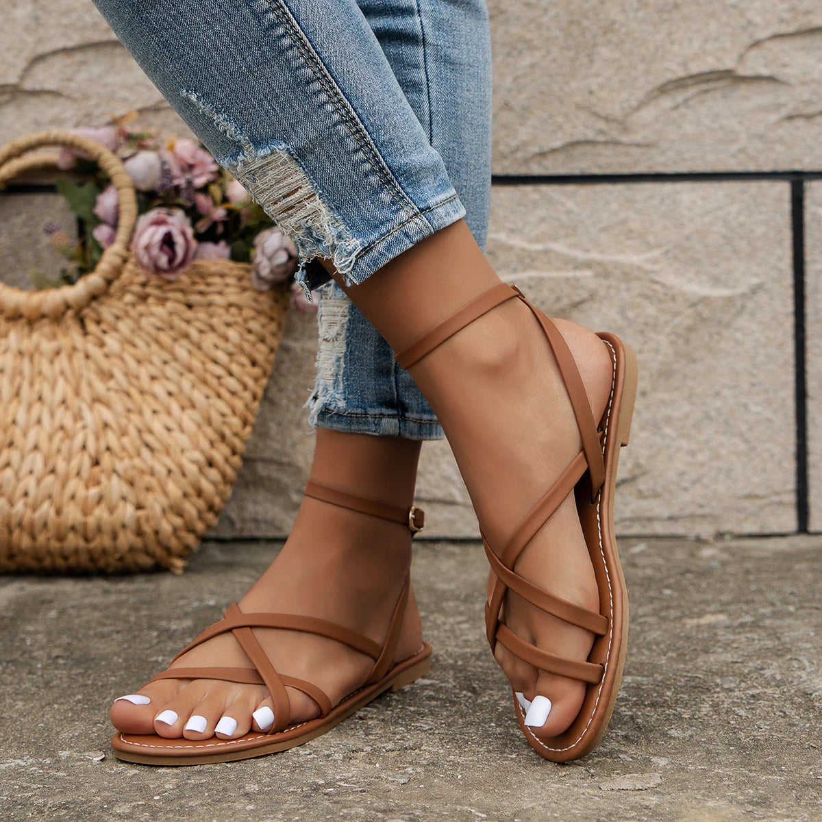 Brinna - Criss-Cross Flat Sandals